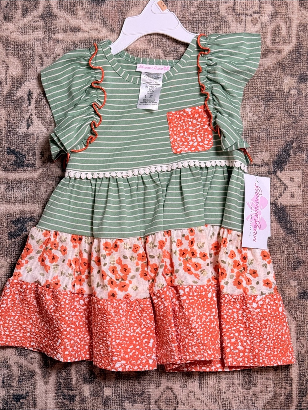 Bonnie Jean Girls' Green & Coral Tiered Dress